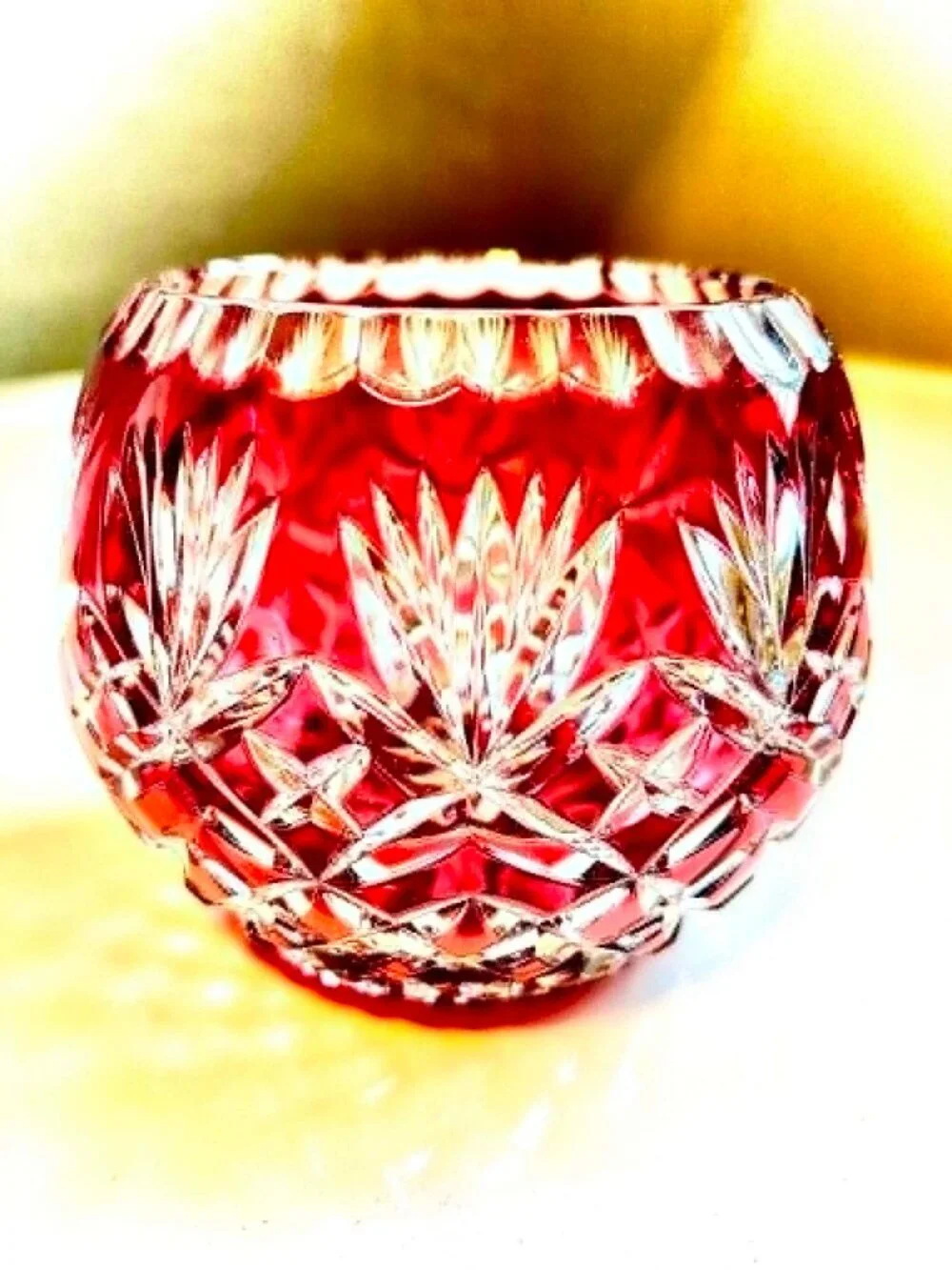 NWT CRYSTAL CLEAR IND Essex Ruby Red Crystal Rose Bowl Hand Cut to Clear 4.5